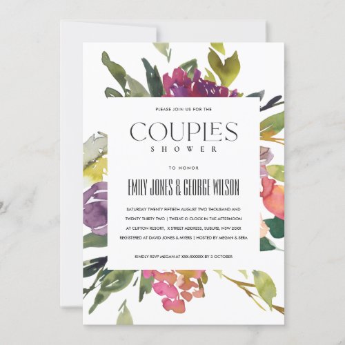 BRIGHT YELLOW BLUSH BURGUNDY FLORAL COUPLES SHOWER INVITATION