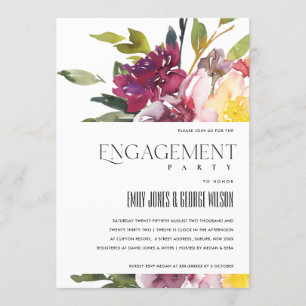 BRIGHT YELLOW BLUSH BURGUNDY FLORAL ENGAGEMENT INVITATION
