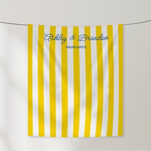 Bright Yellow Cabana Stripe Personalized Wedding Tapestry