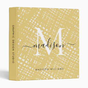 Bright Yellow Chic Pattern Monogram Script Name 3 Ring Binder