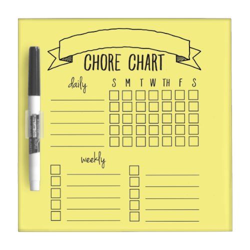 Bright yellow chore chart dry erase board