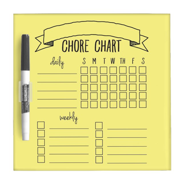 Bright yellow chore chart dry erase board (Front)