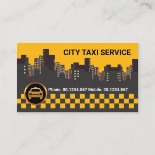 Bright Yellow City Skyline Landscape Taxi Driver Business Card