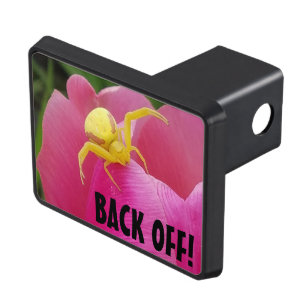 Bright Yellow Crab Spider Pink Tulip Back Off Tow Hitch Cover