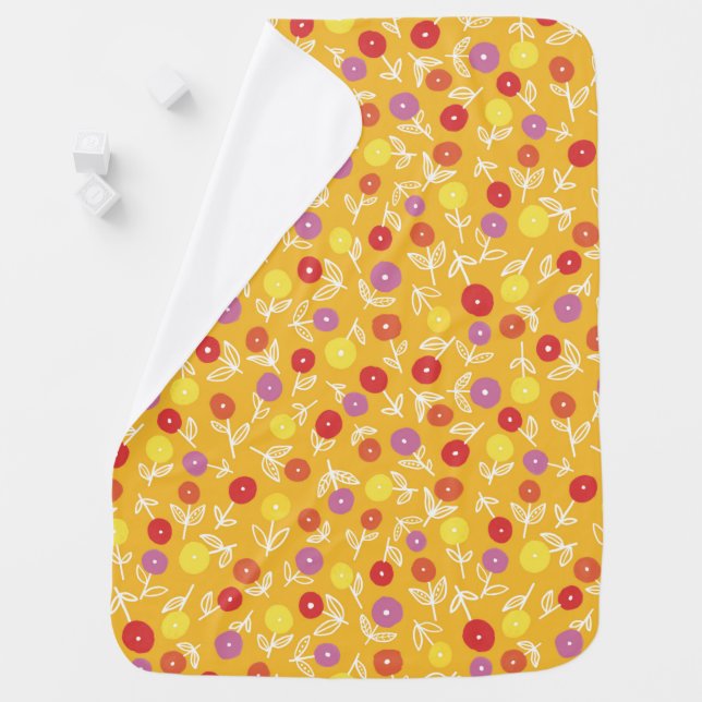Bright yellow cute kids floral pattern baby blanket (In Situ)