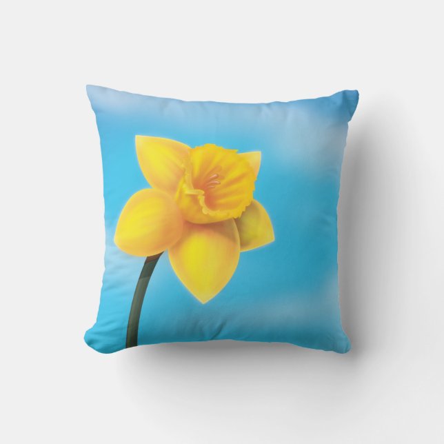 Bright Yellow Daffodil Throw Pillow (Front)