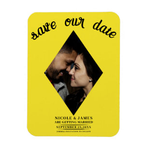Bright Yellow Diamond Photo Wedding Save the Date Magnet