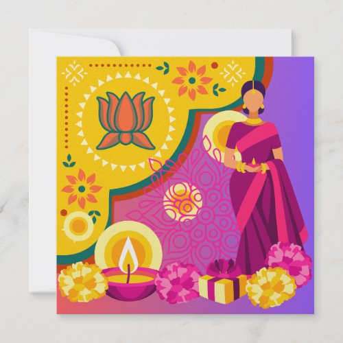 Bright Yellow Diwali Card Colorful Text Customize 