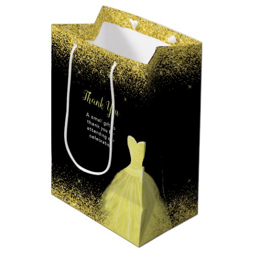 Bright Yellow Dress Faux Glitter Birthday Party Medium Gift Bag