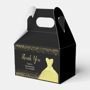 Bright Yellow Dress Faux Glitter Quinceanera Favor Boxes