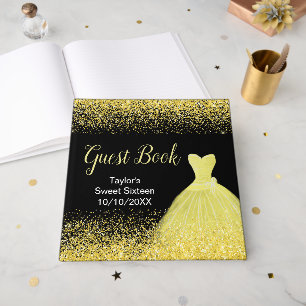 Bright Yellow Dress Faux Glitter Sweet 16 Birthday Guest Book