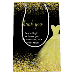 Bright Yellow Dress Faux Glitter Sweet 16 Birthday Medium Gift Bag