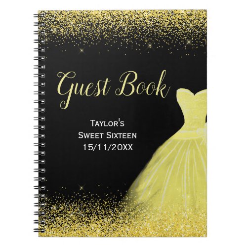Bright Yellow Dress Faux Glitter Sweet 16 Birthday Notebook