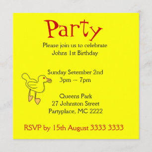 Bright Yellow Duckies Birthday Party Invitations