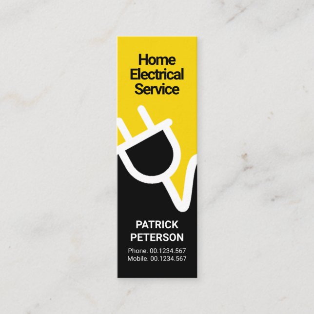 Bright Yellow Electric Power Plug Mini Business Card (Front)
