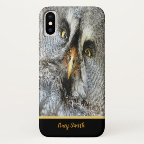 Bright Yellow Eye Grey Owl Looking At You iPhone XS Case