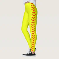 Bright Yellow Fastpitch Softball Stitches (Seams) Leggings