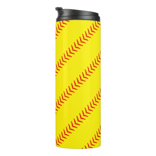 Bright Yellow Fastpitch Softball Stitches Seams Thermal Tumbler