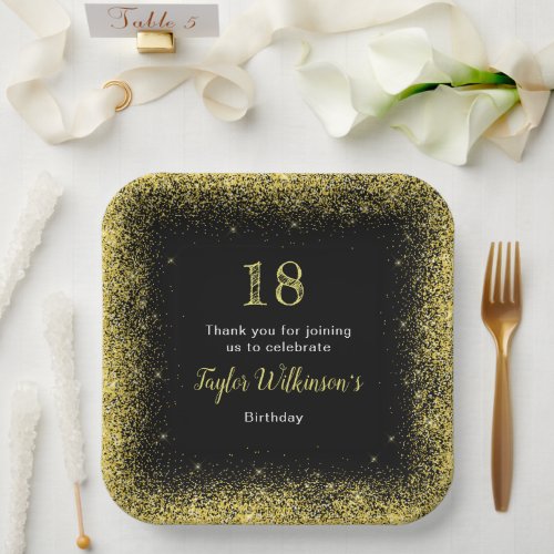 Bright Yellow Faux Glitter Birthday Party Paper Plates