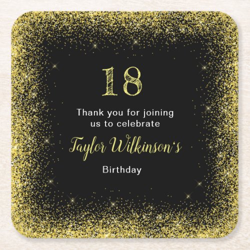 Bright Yellow Faux Glitter Birthday Party Square Paper Coaster