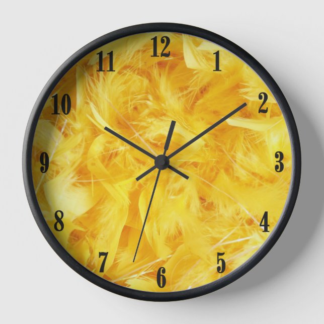 Bright Yellow Feathers Black numbers Clock (Front)