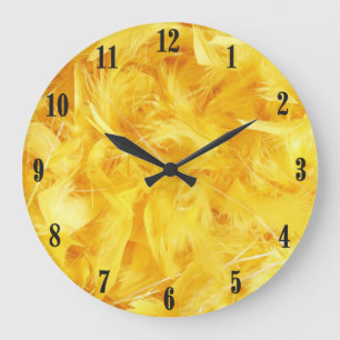 Bright Yellow Feathers Black numbers Large Clock