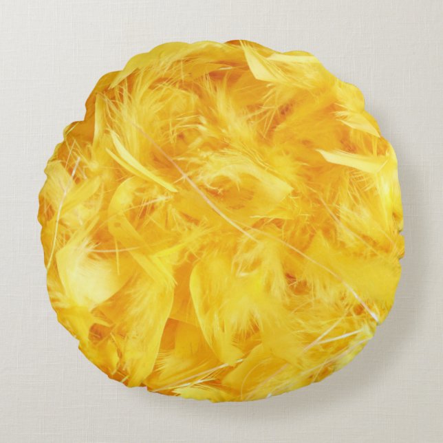 Bright Yellow Feathers Round Pillow (Front)