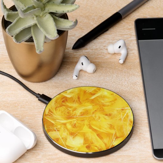 Bright Yellow Feathers Wireless Charger (Desk 2)
