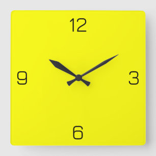 Bright Yellow FFFF00 Color - Add Your Name Option Square Wall Clock