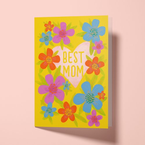 Bright Yellow Floral Best Mom Mothers Day Card