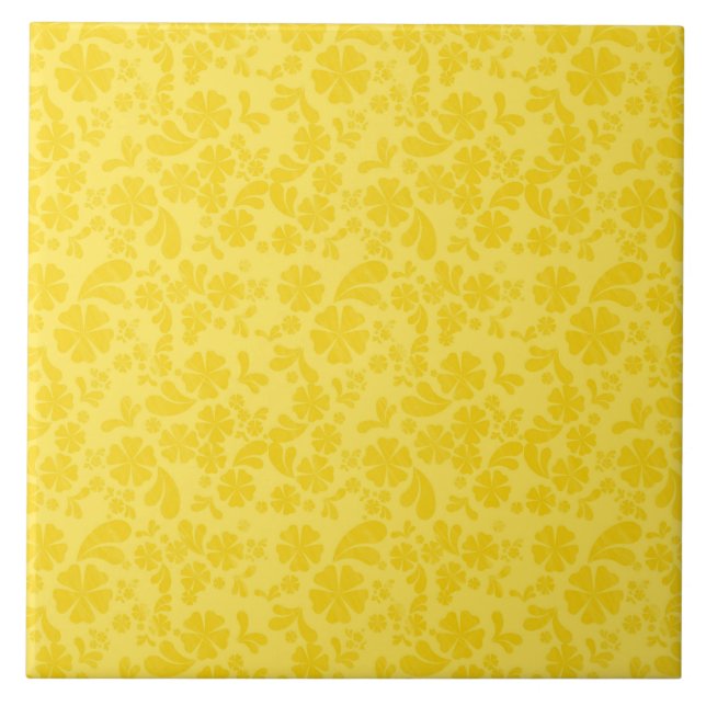 Bright Yellow Floral Pattern Ceramic Tile (Front)