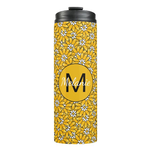 Bright Yellow Floral Pattern Personalised Thermal Tumbler (Front)