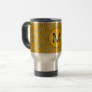 Bright Yellow Floral Pattern Personalised Travel Mug