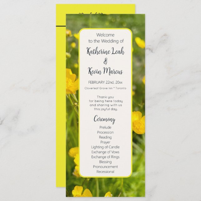 Bright Yellow Floral Wedding Flat Program (Front/Back)