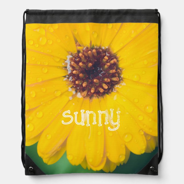 Bright yellow flower after rain drawstring bag (Front)