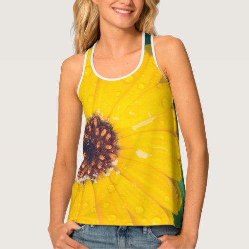 Bright yellow flower after rain tank top