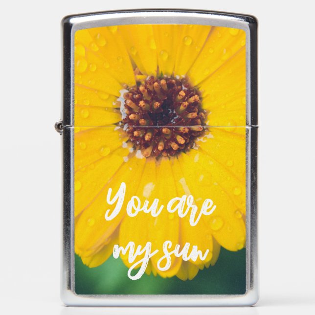Bright yellow flower after rain  zippo lighter (Front)