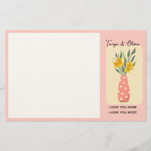 Bright yellow flower arrangement in polka dot vase stationery