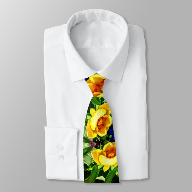 Bright Yellow Flower Pattern Neck Tie (Tied)