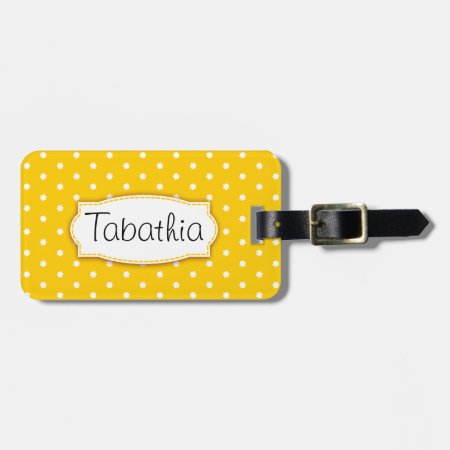 Bright Yellow Flower Polka Dots Named Luggage Tag