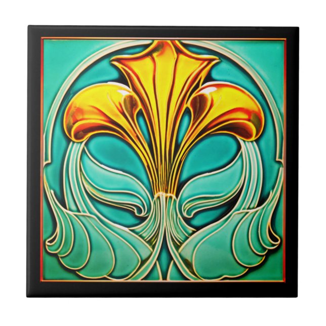 Bright Yellow Flowers Art Deco Ceramic Tile (Front)