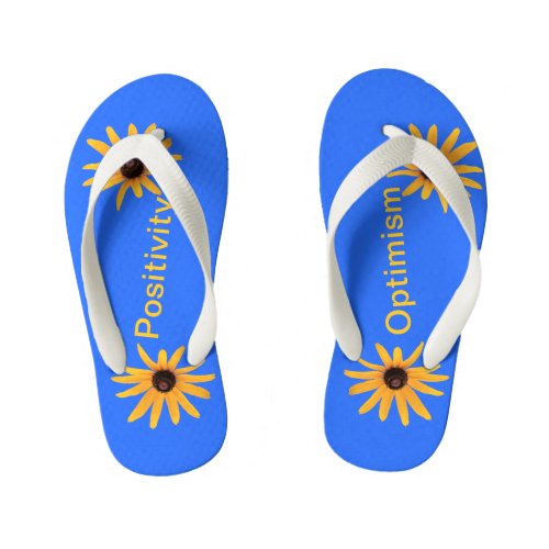 Bright Yellow Flowers on Blue Optimism Positivity Kids Flip Flops