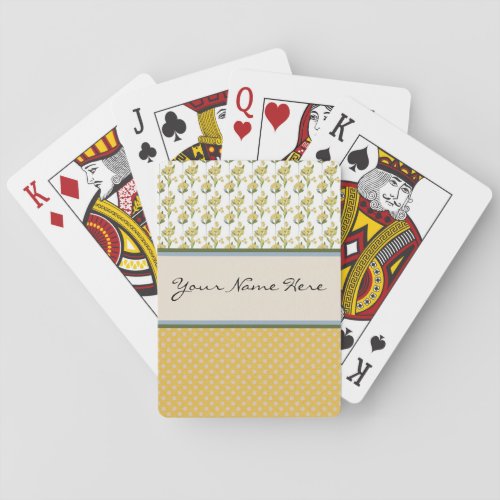 Bright Yellow Flowers on Polka Dots Poker Cards