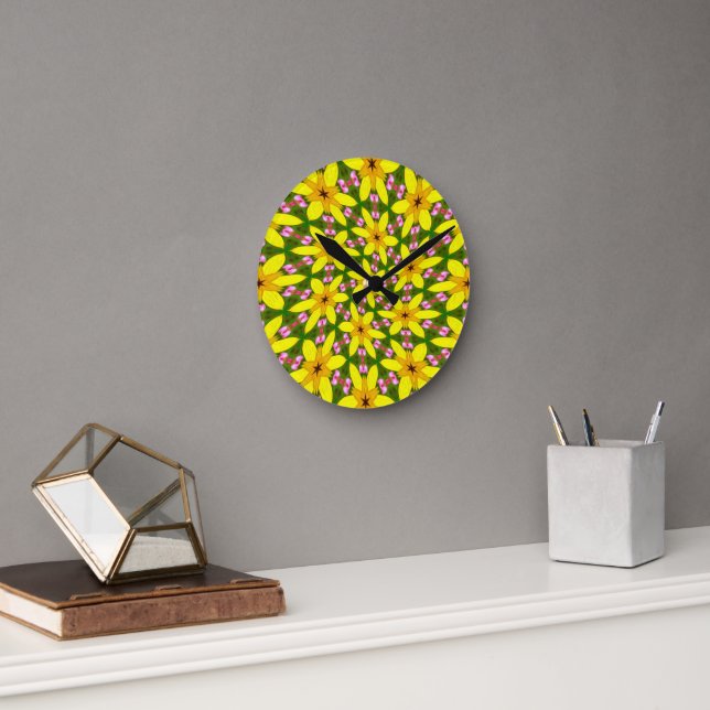Bright Yellow Flowers Round Clock (Office)