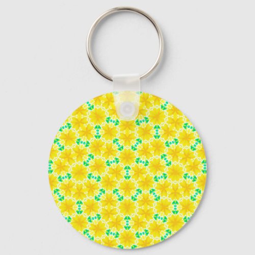 Bright Yellow Flowers with Green Geometric  Keychain