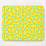 Bright Yellow Flowers with Green Geometric  Mouse Pad