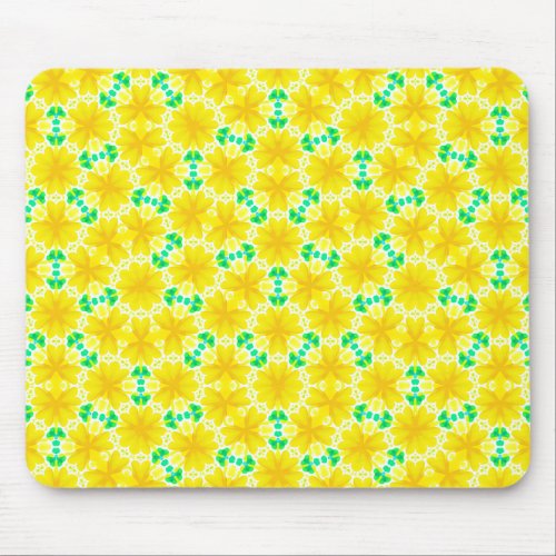 Bright Yellow Flowers with Green Geometric  Mouse Pad