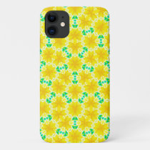 Bright Yellow Flowers with Green Geometric Shapes iPhone 11 Case