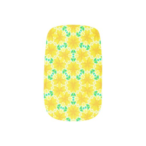 Bright Yellow Flowers with Green Geometric Shapes Minx Nail Art