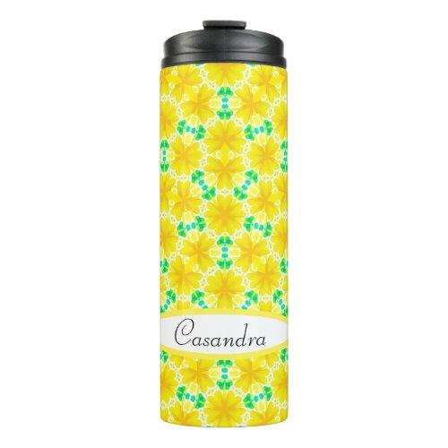 Bright Yellow Flowers with Green Thermal Tumbler